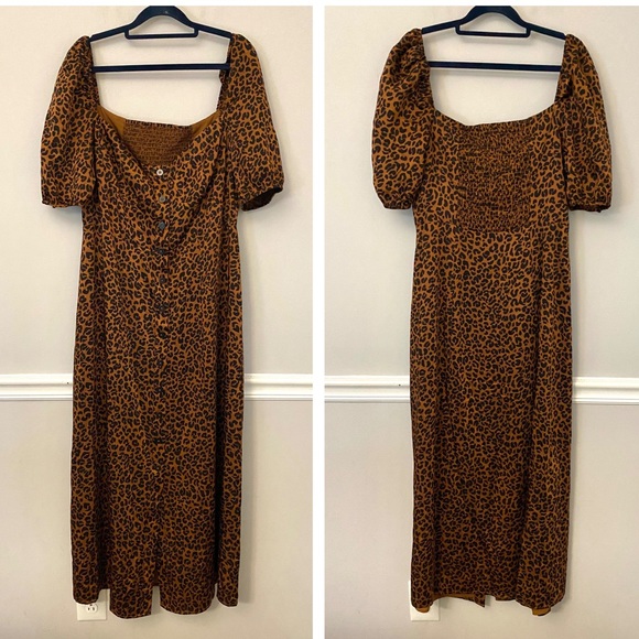 Beautiful Good American cheetah print satin feel puff sleeve midi maxi dress XL - Picture 3 of 12